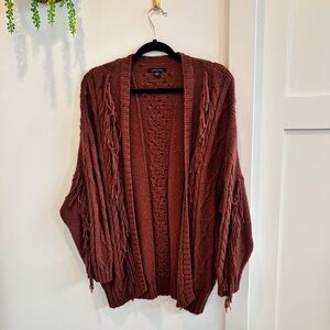 American Eagle XS/S Rust Brown Boho Fringe Cable Knit Open Front Cardigan